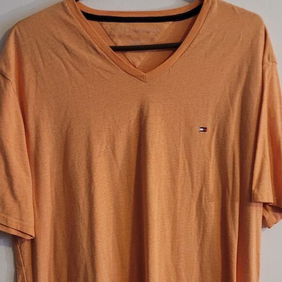 Tommy Hilfiger Men XL V Neck Logo Tee Shirt Orange Rust Brown Minimalist Casual - Picture 6 of 6